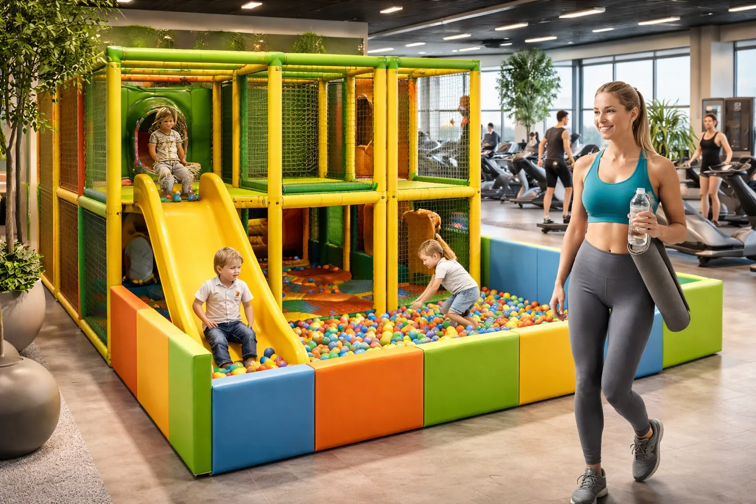 Detská zóna s interiérovým ihriskom vo fitness centre