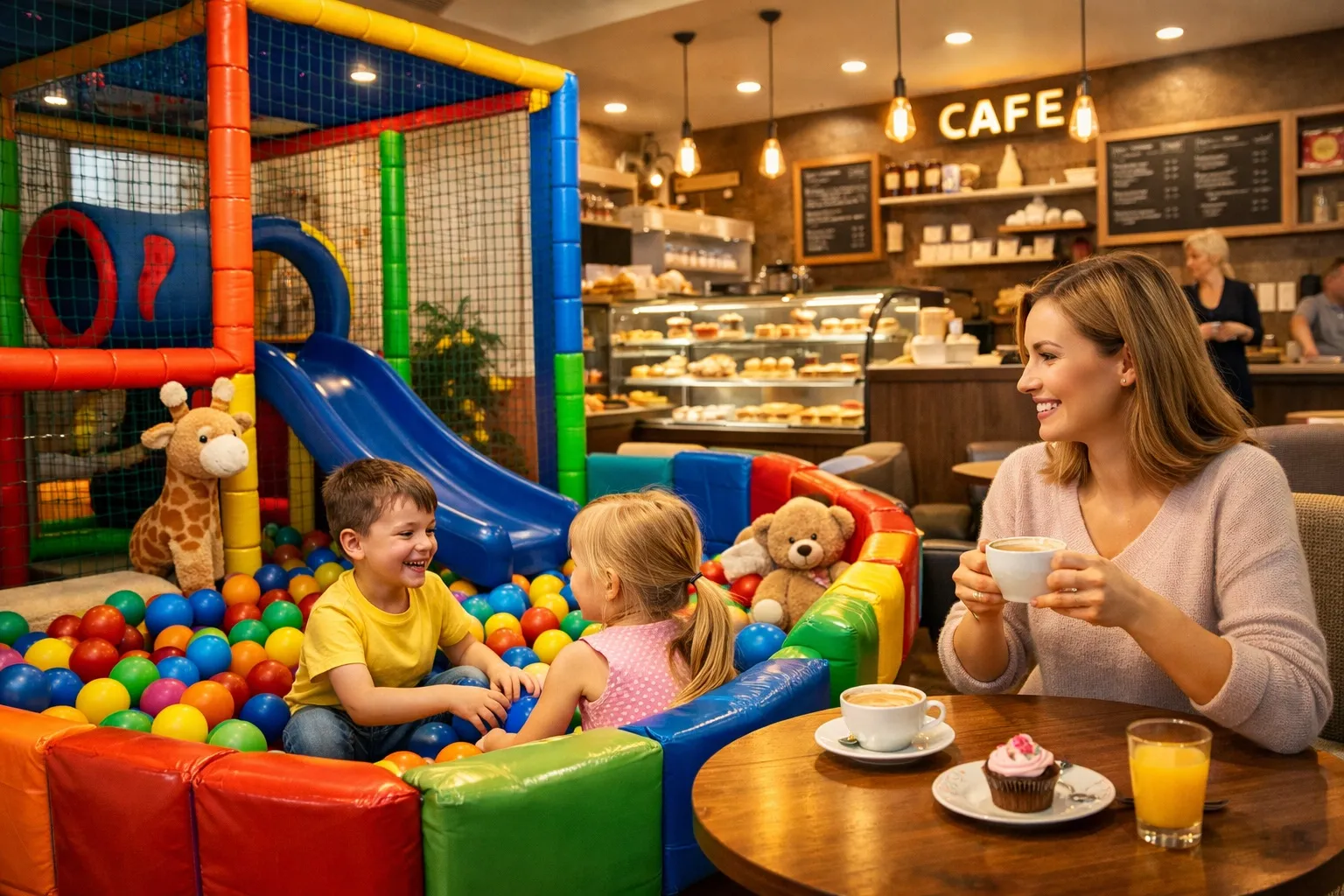 Moderný detský kútik s preliezkami pre kaviareň alebo cukráreň
