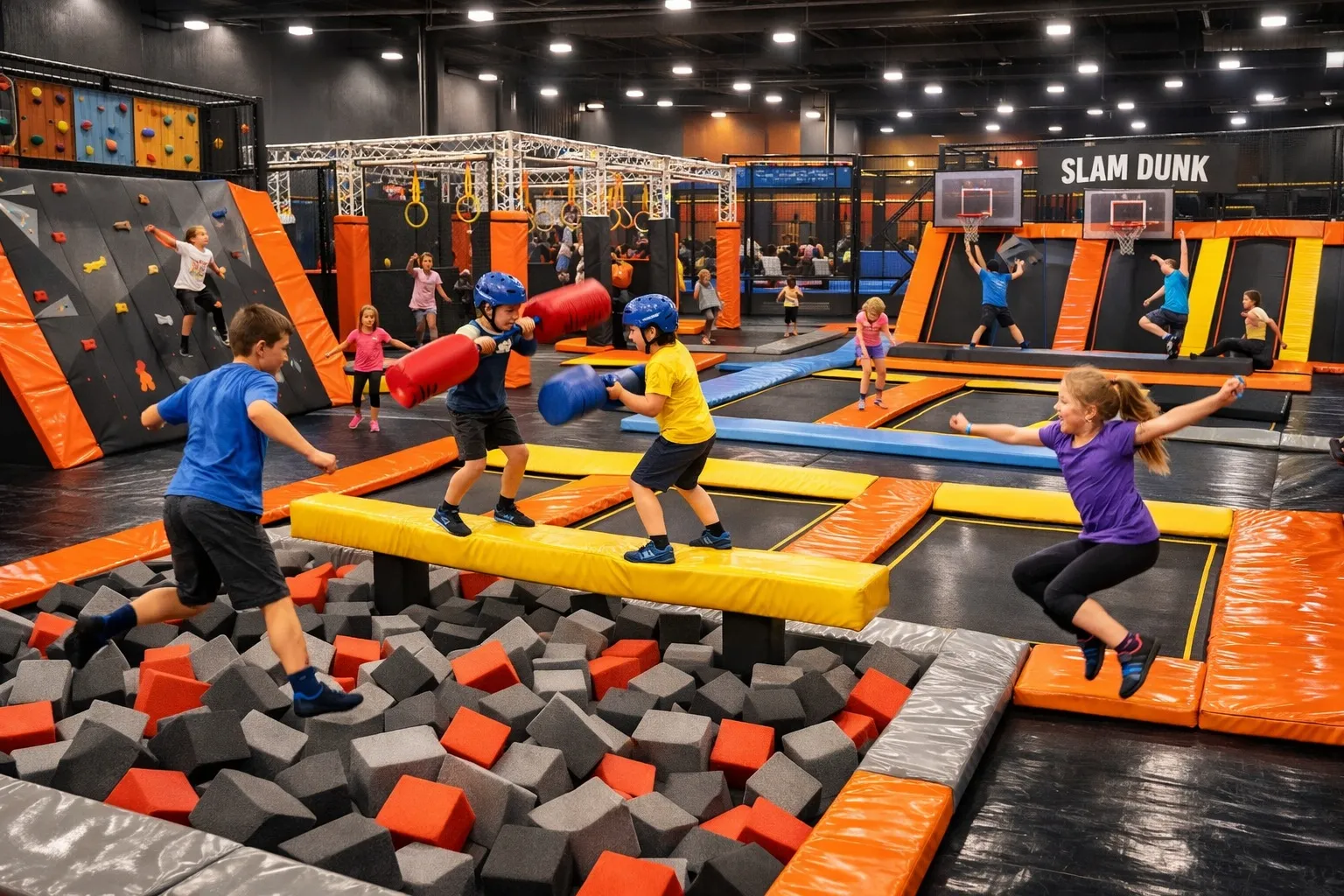 Moderný trampolínový park v interiérovom zábavnom centre