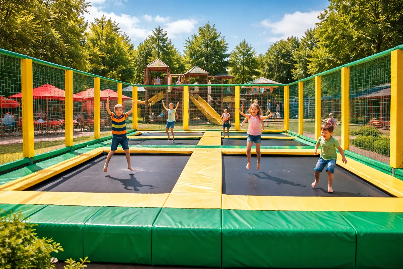 Vonkajšie trampolíny pre deti v rodinnom zábavnom parku
