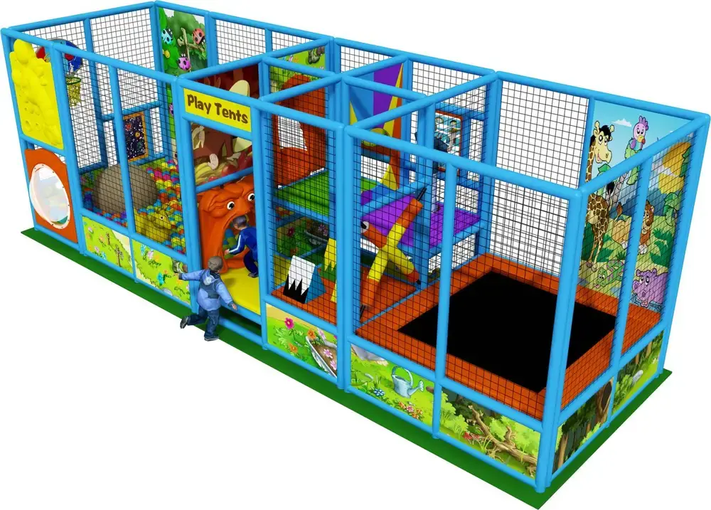 Kompaktný detský kútik s trampolínou a loptičkovou zónou