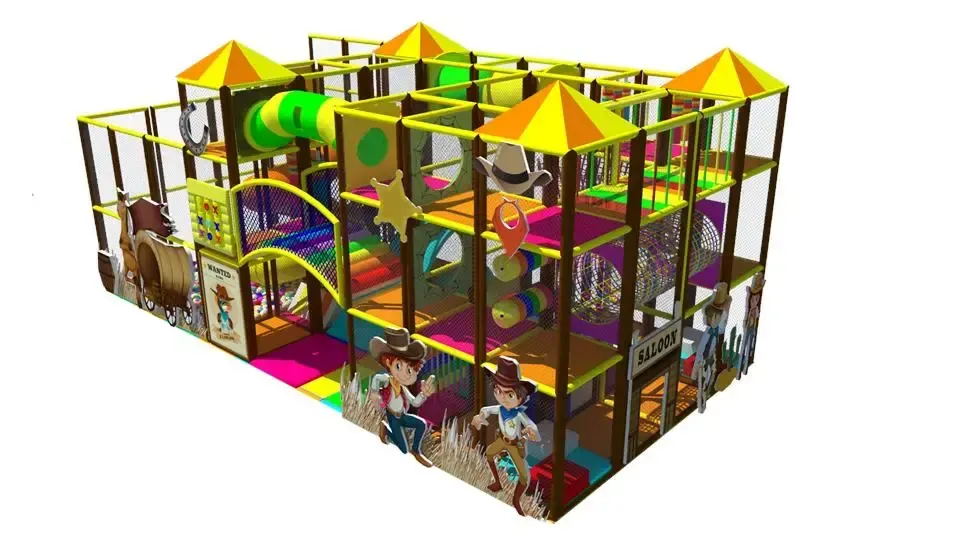 Dobrodružný indoor playground v kovbojskom štýle s viacúrovňovou hrou