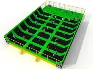 Indoor trampolínová aréna s vysokokapacitnou zónou a dopadovou jamou