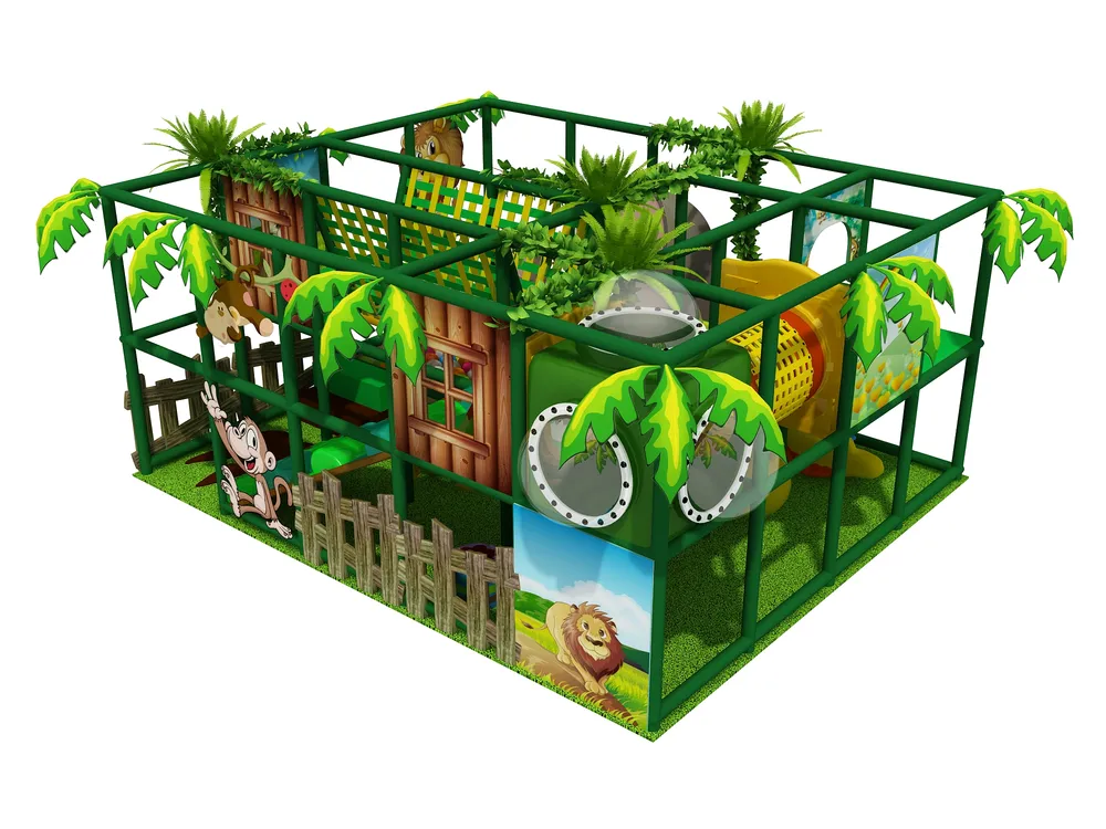 Džungľový detský kútik s dvojitou šmýkačkou a hravými prvkami