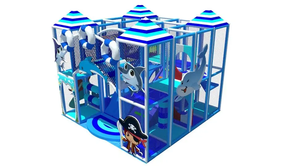 Morská herná zostava s dvojitou šmýkačkou, tunelom a prekážkami