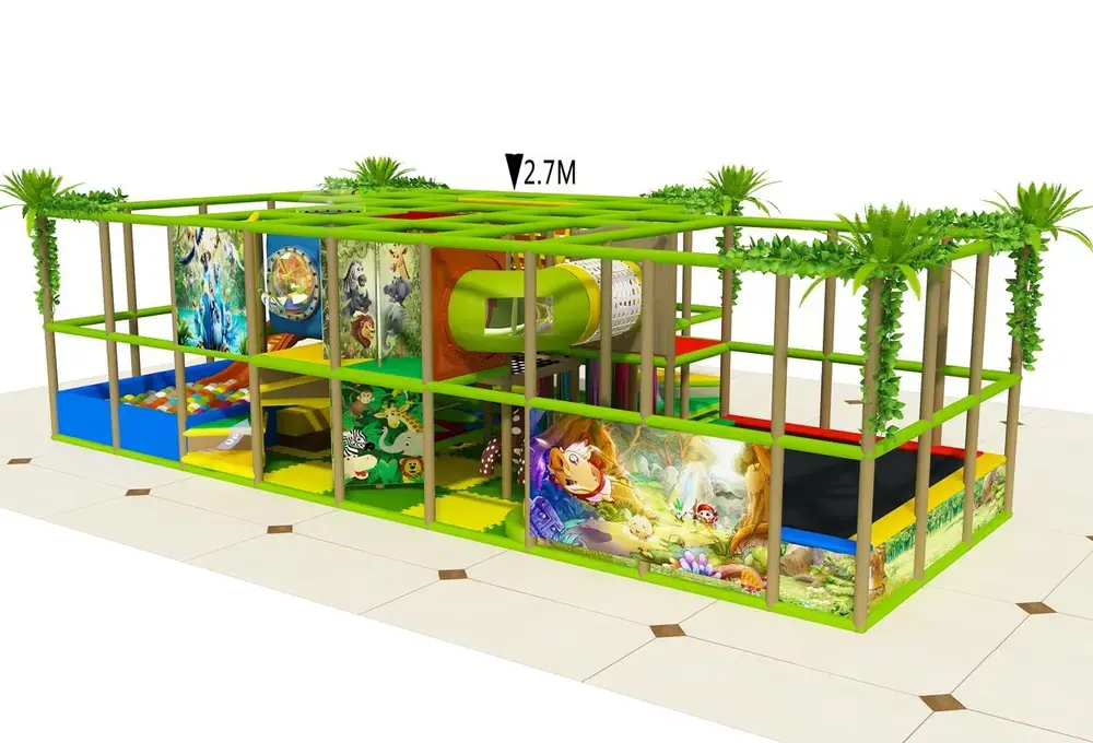 Interiérové detské ihrisko v jungle dizajne s trampolínou pre komerčné priestory
