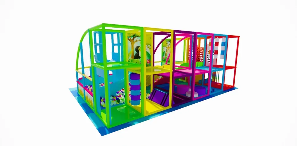 Farebné detské ihrisko so šmýkačkami, otvoreným toboganom a loptičkovou zónou