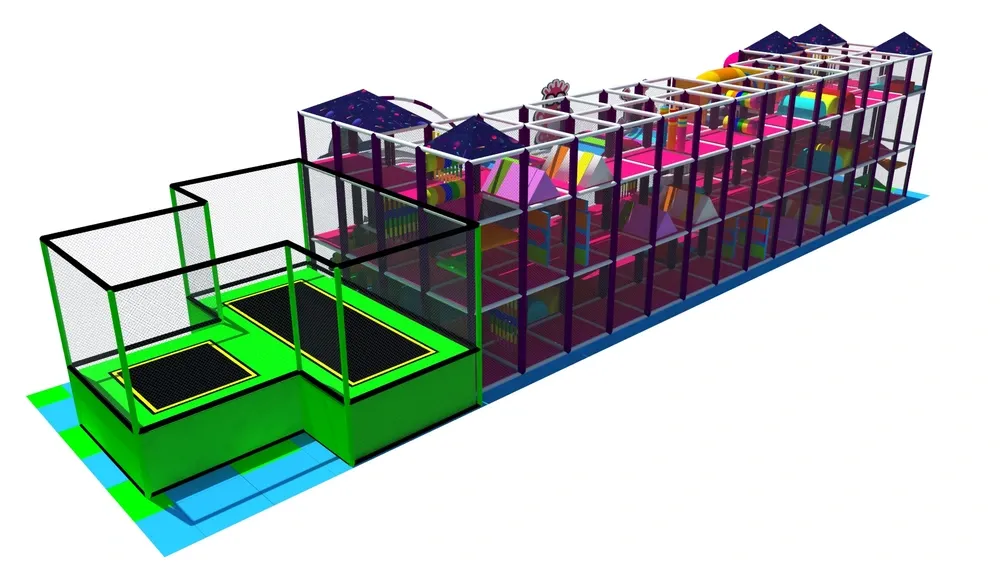 Interiérové ihrisko s veľkou šmýkačkou, tunelmi a trampolínovou zónou