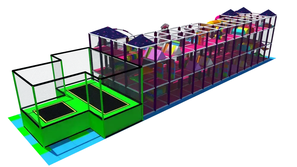 Interiérové detské ihrisko so šmýkačkou a trampolínami