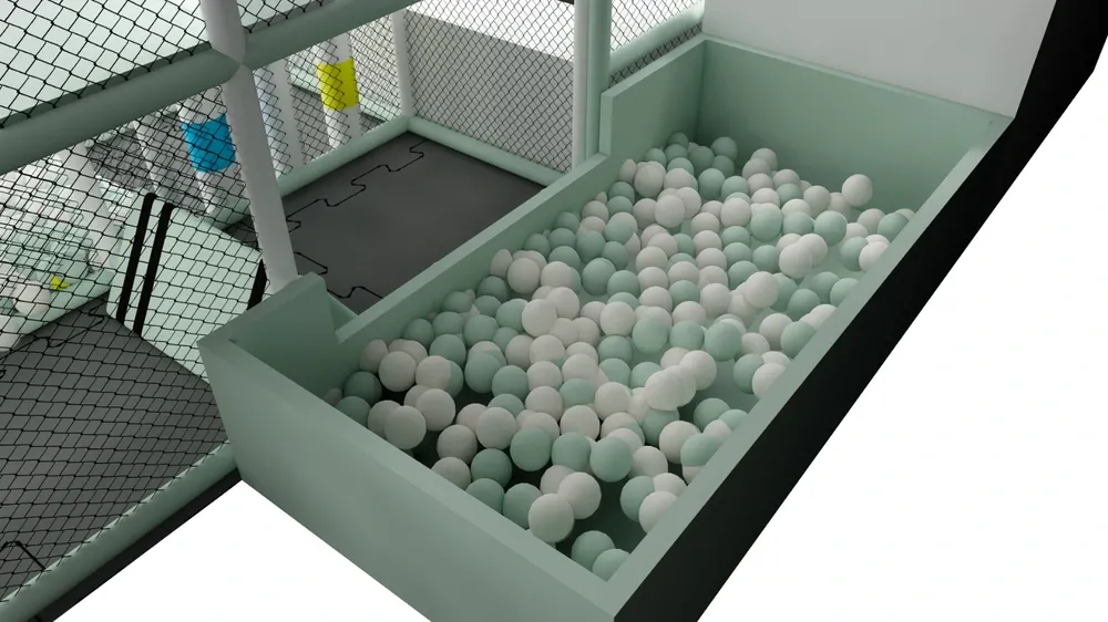 Minimalistická herná zóna so šmýkačkou a trampolínou