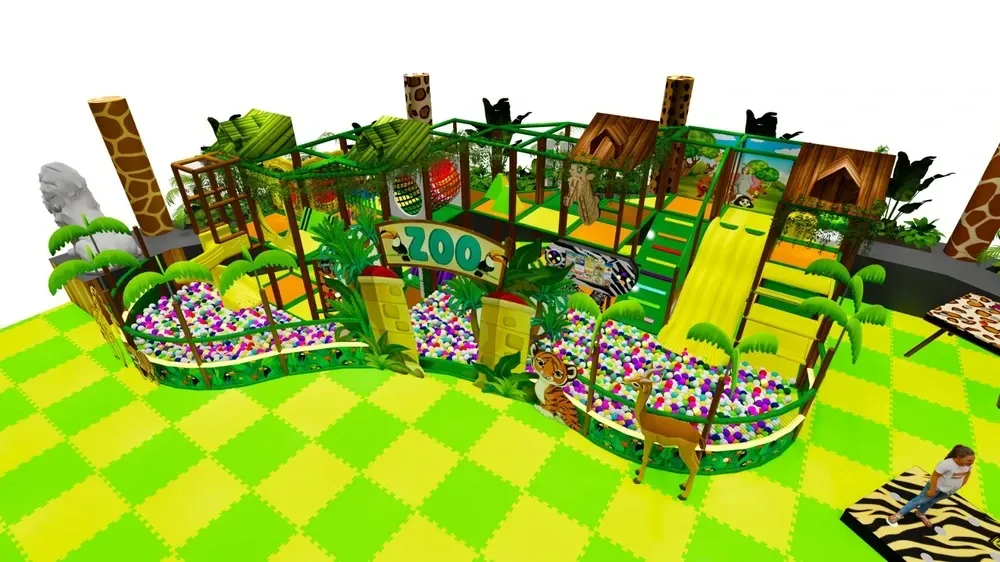 Veľké safari zábavné centrum so šmýkačkami, trampolínami a loptičkovými zónami